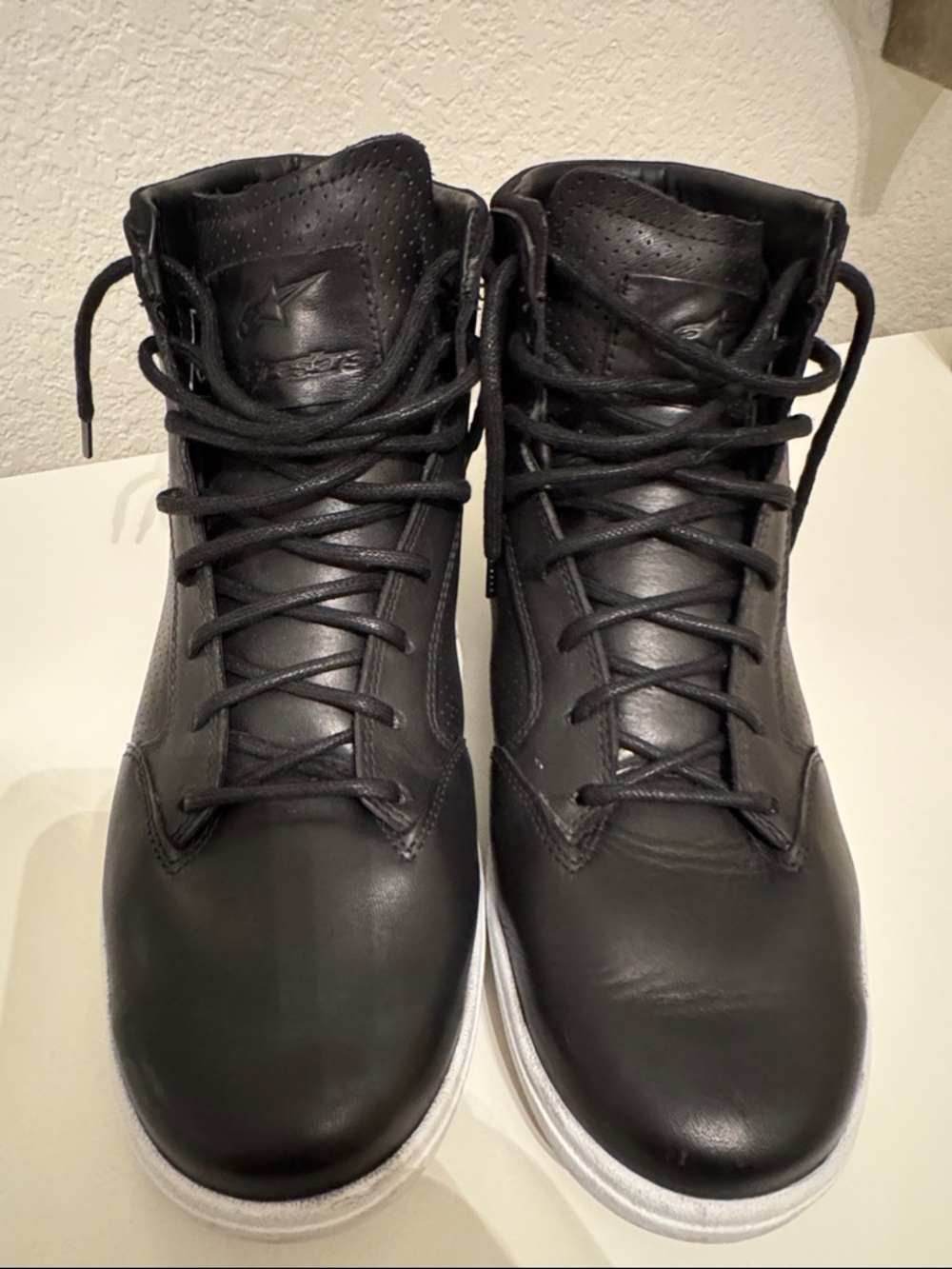 Alpinestars Black Leather High-Top Sneakers with White Sole gently used